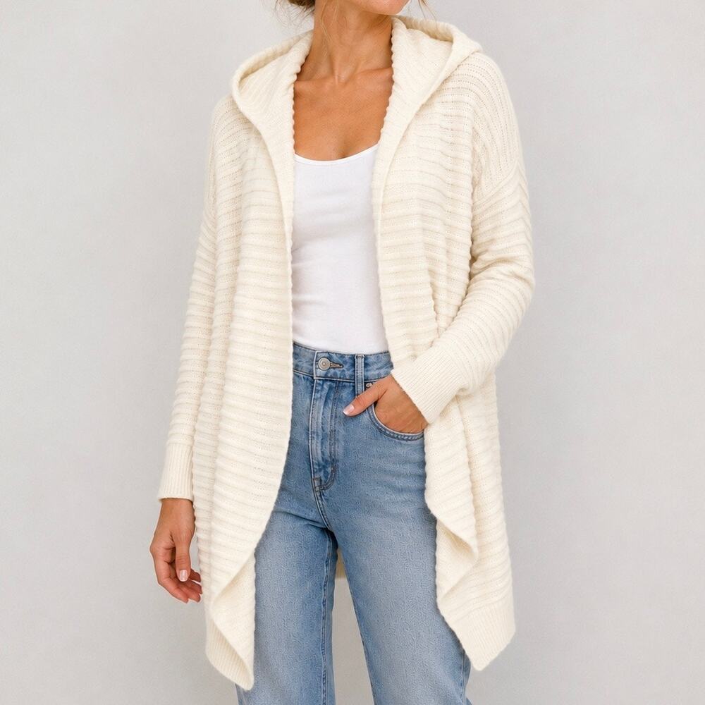 LUSH x NORDSTROM | Ivory Cream‎ Hooded Ribbed Oversized Cardigan Sweater | Large